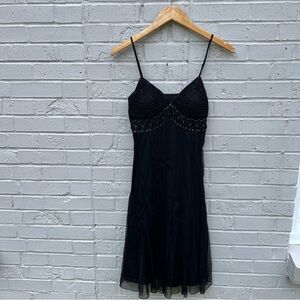 Vintage Ice beaded mesh sleeveless black a line dress